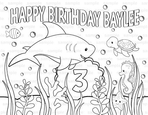 baby shark happy birthday coloring page