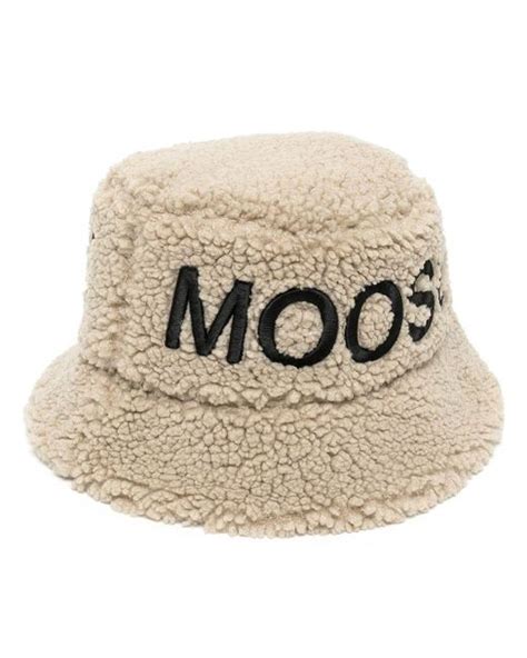 Moose Knuckles Logo Patch Faux Shearling Bucket Hat In Natural For Men