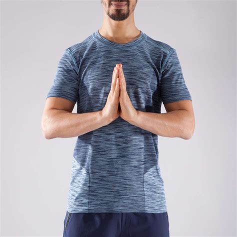 domyos domyos seamless yoga  shirt blackblue decathlon