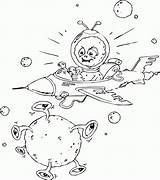 Alien Space Ship Flying Coloring Pages Color Printable Stars Universe Back sketch template