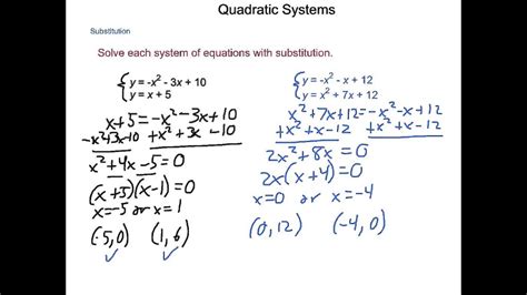 algebra  quadratic systems youtube