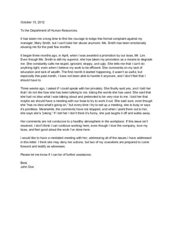 letter  complaint  manager cover letter