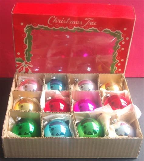 Vintage Box Of 12 Glass Christmas Tree Balls Ornaments