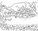 Drawing Landscape River Coloring Pages Line Mountain Drawings Sketch Nature Realistic Printable Trees Colouring Garden Adult Getdrawings Worksheets Graphic Services sketch template