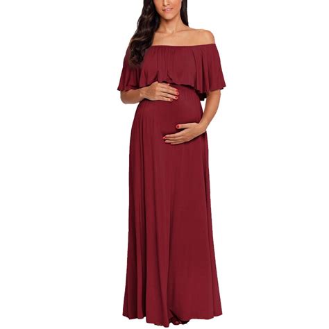 off shoulder ruffle props pregnancy maxi long maternity dresses