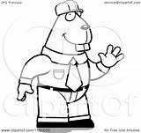 Beaver Waving Builder Friendly Wearing Coloring Clipart Hat Hard Thoman Cory Outlined Cartoon Vector 2021 sketch template
