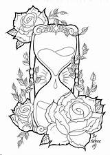 Hourglass Coloring Pages Tattoo Save Skull Adult sketch template