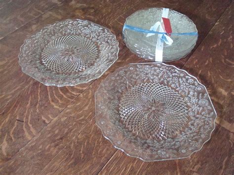 vintage pressed glass plates platters set   etsy pressed