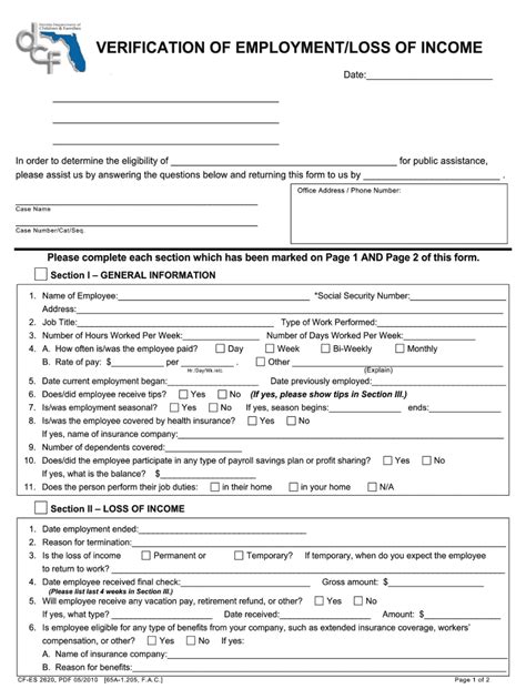 verification  employment loss  income fill  printable