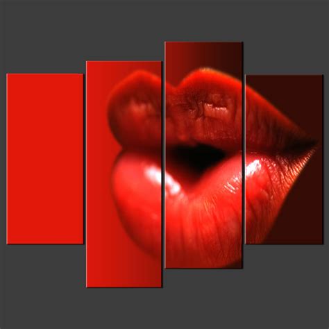 red hot lips split 4 set canvas wall art pictures prints larger sizes
