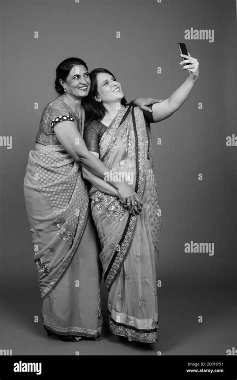 Two Mature Indian Women Wearing Sari Indian Traditional Clothes