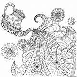 Coloring Tea Adult Pages Printable Line sketch template