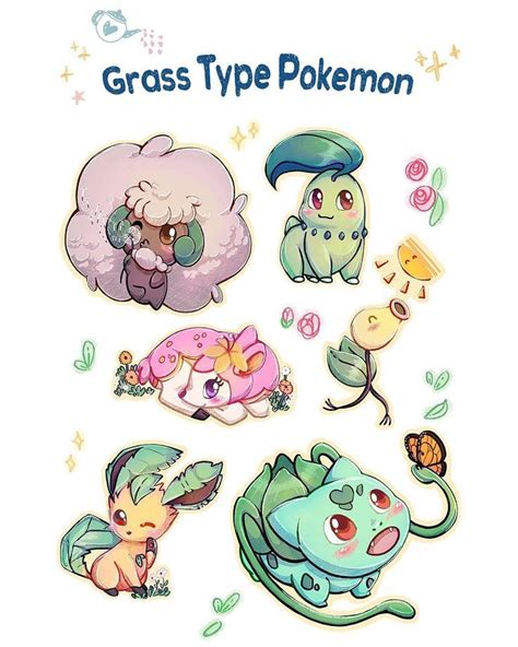 Adorable Pokemon Sticker Sheet Featuring The Grass Type
