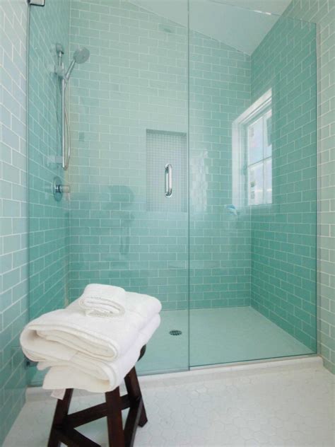 Serene Shower Area With Mint Colored Subway Tile Hgtv