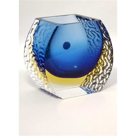Murano Blue And Yellow Sommerso Glass Vase By Bucella
