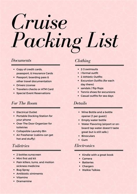 travel checklist printable    cruise  images