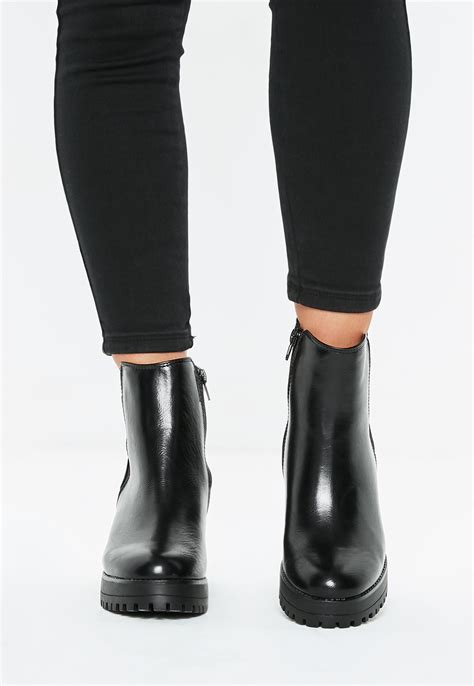 lyst missguided black faux leather chunky chelsea ankle boots in black