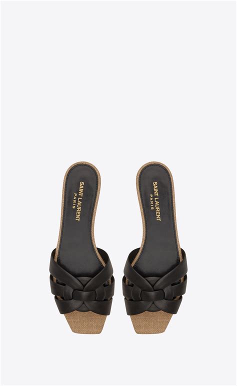 Tribute Flat Sandals In Smooth Leather And Rope Saint Laurent Denmark