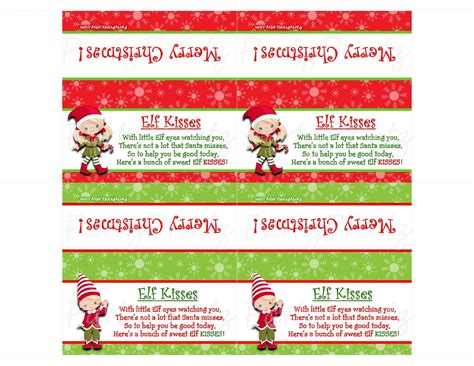 instant  elf kisses printable treat bag toppers merry christmas