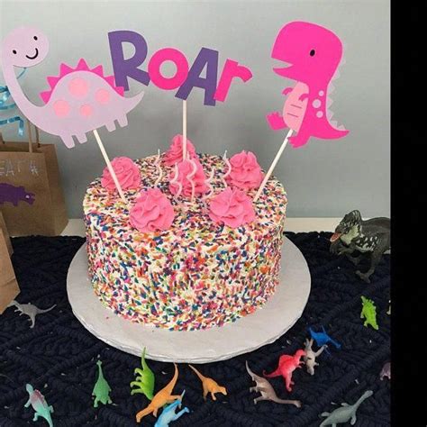 dinosaur birthday cake toppers girl pink purple fiesta de cumpleaños