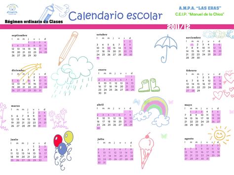 blog del ampa las eras calendario escolar  regimen ordinario de clases
