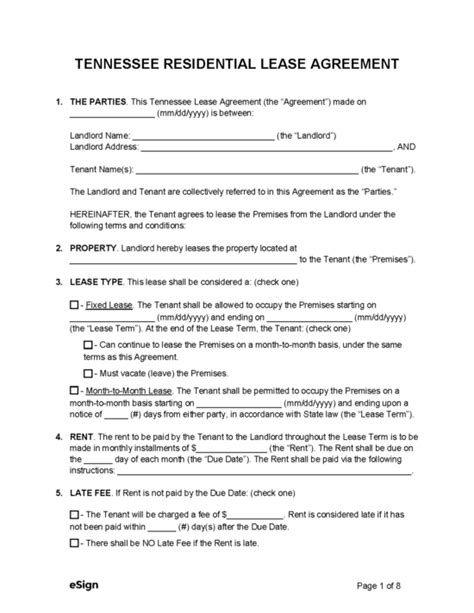 tennessee rental lease agreement templates   word