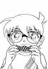 Conan Coloring Edogawa Detective Pages Canon Line Anime Candy Book Zerochan Shinichi Eating Aoyama Meitantei Goushou Getcolorings Ran Team Official sketch template