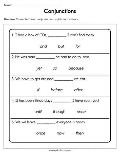 conjunction practice worksheets worksheets