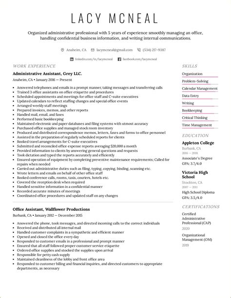 sample resume office administrator position resume  gallery