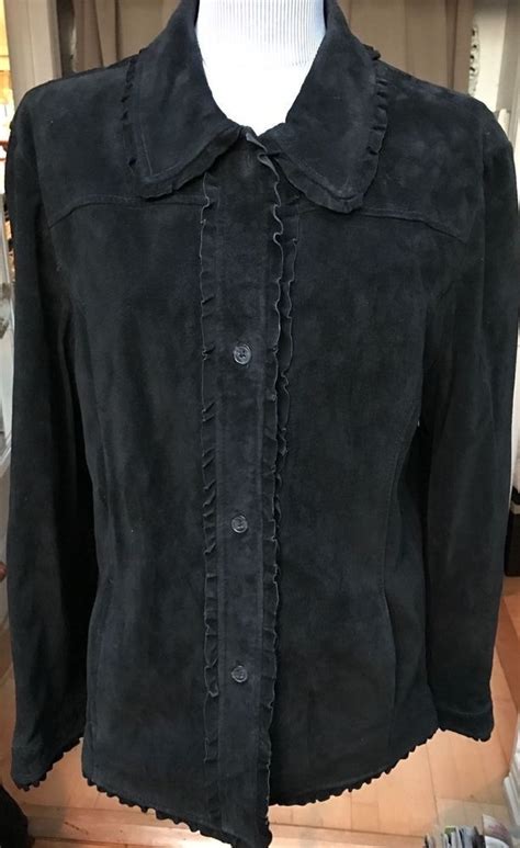 pamela mccoy black  genuine leather suede ruffle jacket coat  pamelamccoy