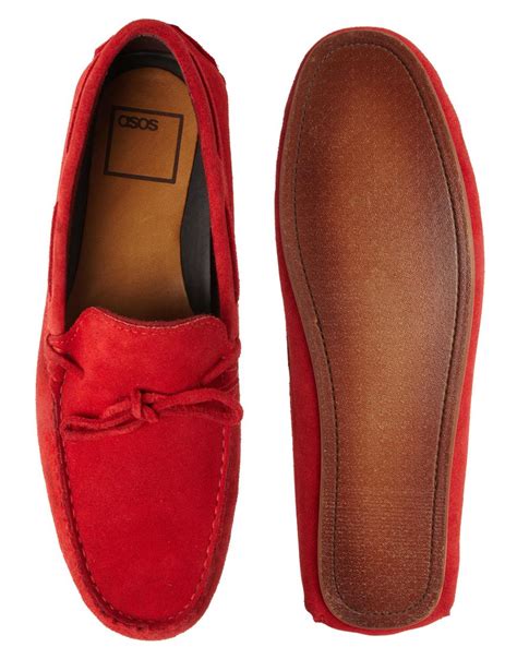 lyst asos loafers  suede  red  men