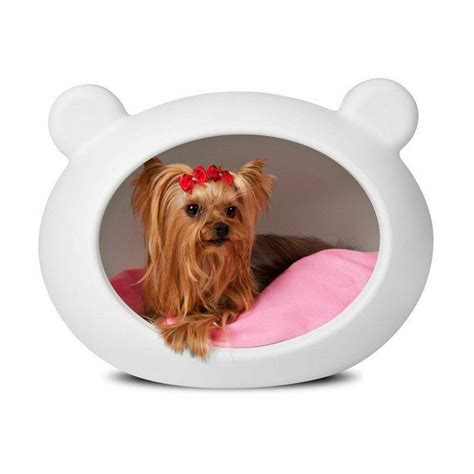 modern white dog cave  pink cushion  brazilian designer brand guisapet combines style