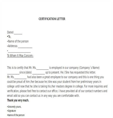 sample  certification letter  document certify letter