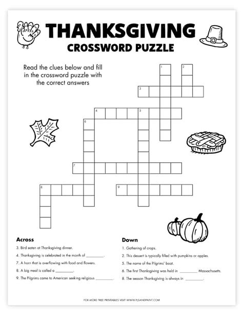 printable thanksgiving crossword puzzle pjs  paint