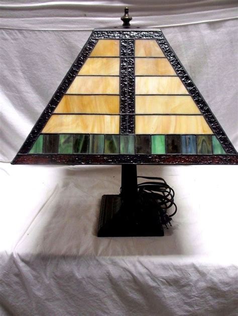 vintage tiffany style stained glass mission lamp shade with base two