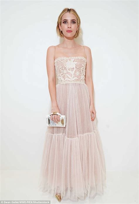 emma roberts wears champagne pink gown at dior show in paris daily mail online