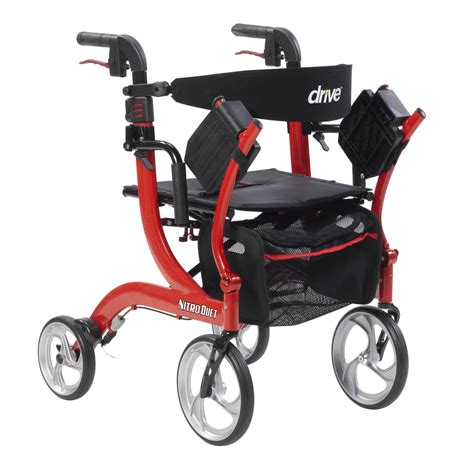 drive medical nitro duet dual function transport wheelchair  rollator rolling walker red