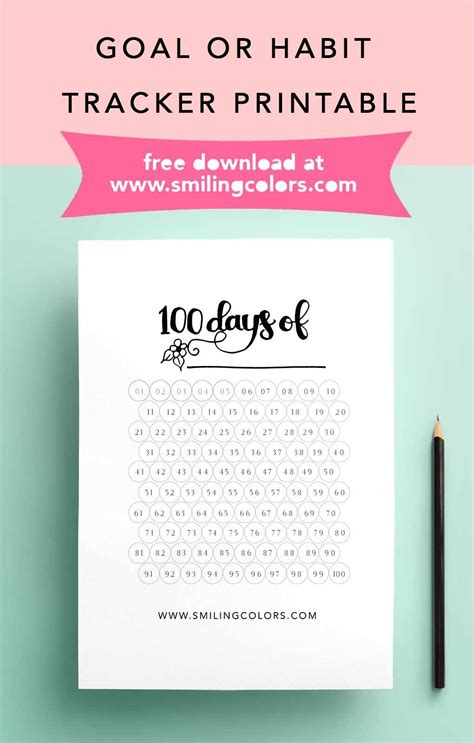 day goal tracking printable    color