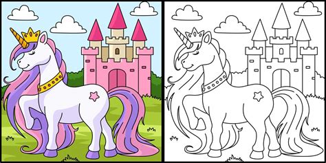 unicorn princess coloring page colored  vector art  vecteezy