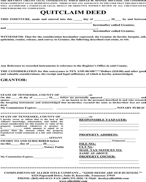 tennessee quitclaim deed form   formtemplate
