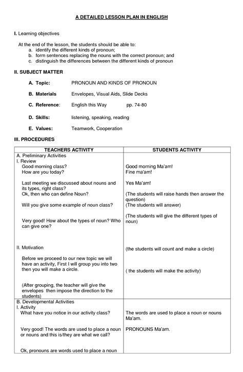 detailed lesson plan  elementary mathematics plans learning sample