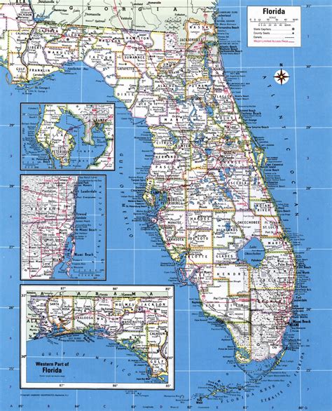 large detailed administrative map  florida state  major cities