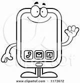 Phone Smart Clipart Cartoon Coloring Waving Mascot Thoman Cory Smartphone Vector Outlined Royalty 2021 sketch template