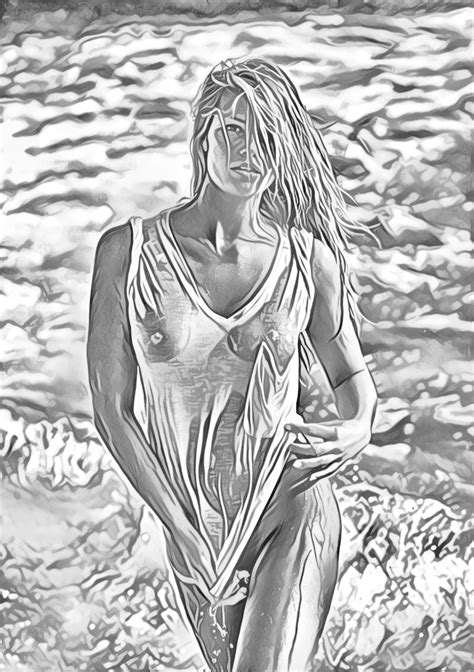 Sexy Girls Grayscale 2 Adult Coloring Pages Etsy