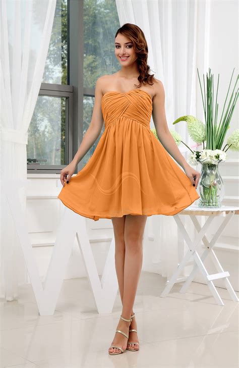 Orange Party Dress Informal Sleeveless Zip Up Short