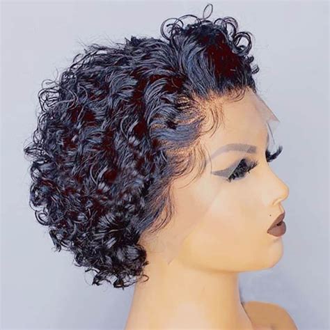 Pixie Cut Wig For Black Women Short Curly Human Hair Wig 180 Etsy