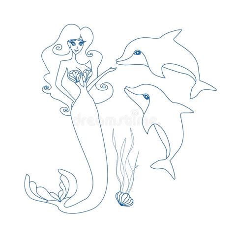 beautiful mermaid swims   dolphins coloring book