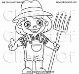 Farmer Kid Lineart Pitchfork Illustration Cartoon Yayayoyo Royalty Clipart Vector sketch template
