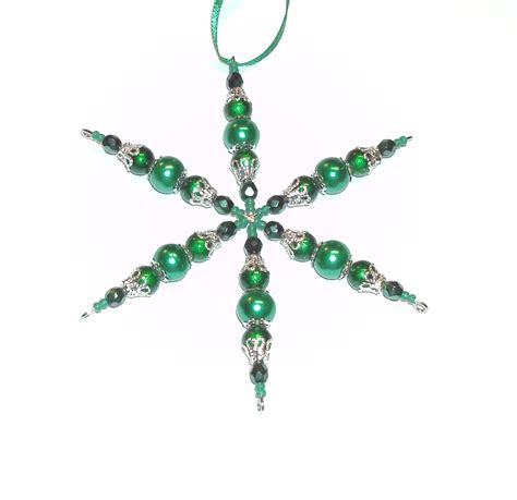 handmade beaded snowflake ornament christmas green etsy