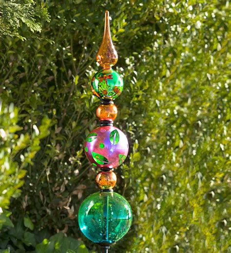 Glass Finial Totem Garden Stake Decorative Garden